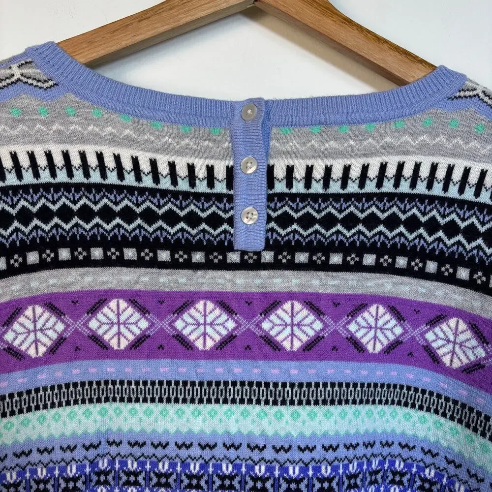 Talbots Cozy Fair Isle Crewneck Sweater size 1X Lambs Wool Preppy Warm Comfort